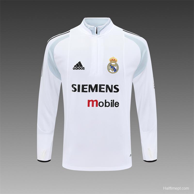 Retro 04/05 Real Madrid White Half Zipper Jacket+Long Pants