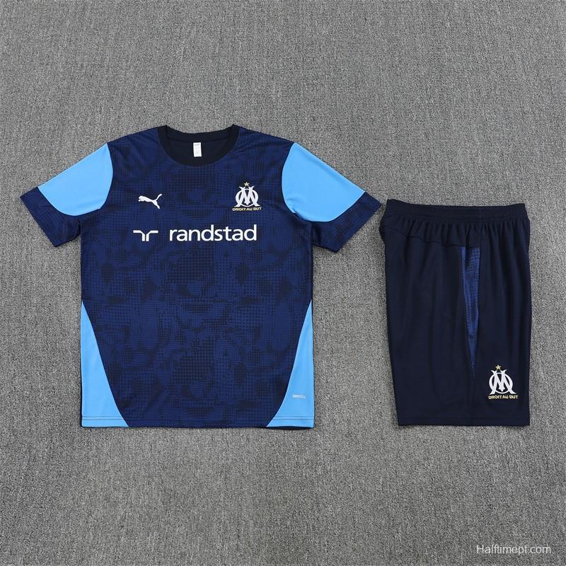 25/26 Olympique de Marseille Royal Blue Camouflage with XS Short Sleeve+Soccer Shorts