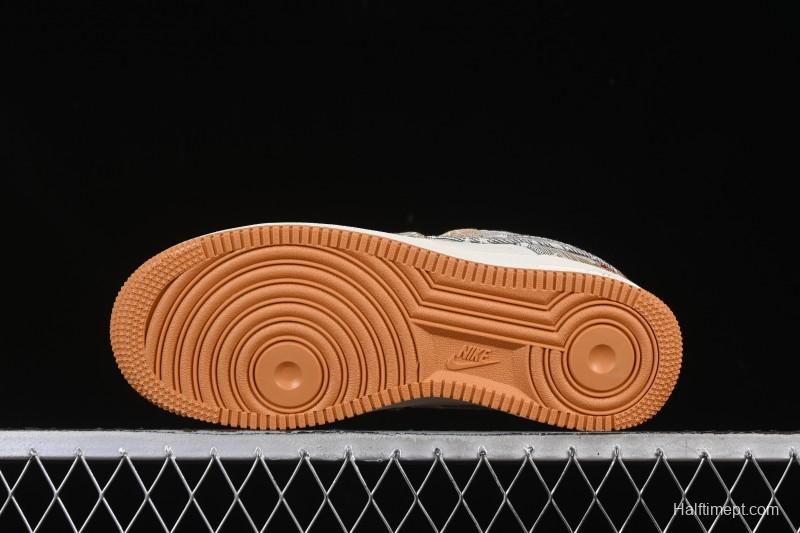 Nike Air Force 1 '07 Low LV Collaboration Grey Brown Floral Canvas Casual Sneakers - DF0188-076