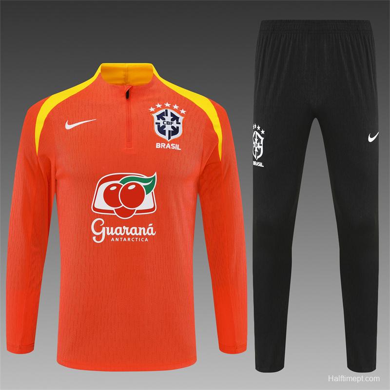 Player Version 25/26 Brazil Orange Half Zipper Jacket+Long Pants