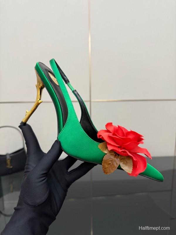 Saint Laurent 2025 Spring/Summer Rose Thorn High Heels with Sculptural Gold Heel - KFY00320