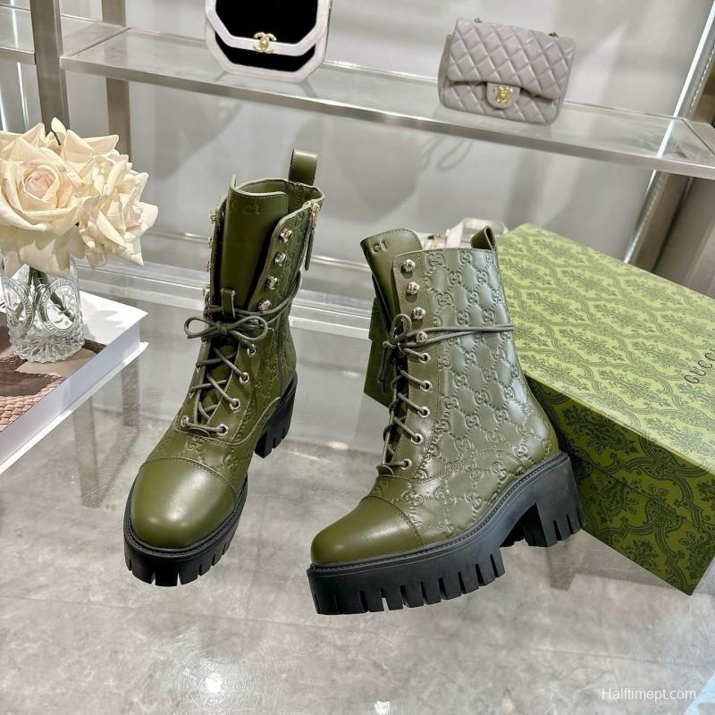 Gucci GG Lace-Up Ankle Boots in Calfskin - LY00380