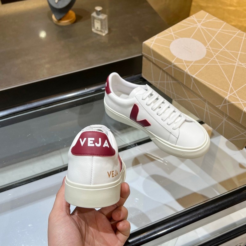 VEJA Classic White Sneakers V Logo Lace-Up Retro Flat Platform Casual Sports Shoes - LY00220
