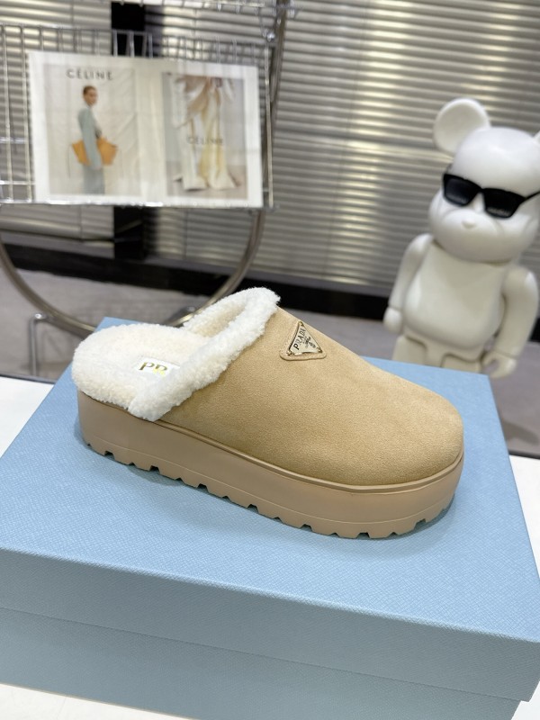 Prada 2025 SS Spring Fur Slippers with Rubber Sole - KFY00280