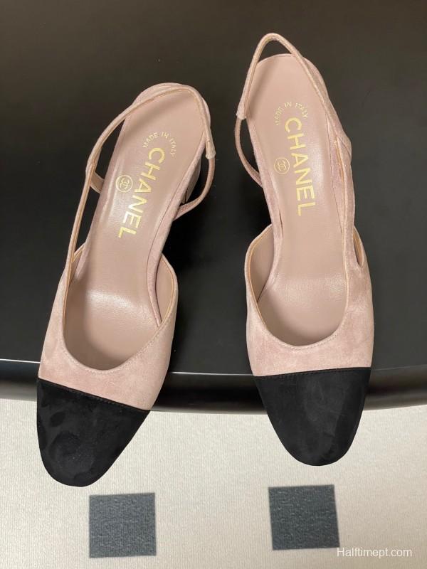 Chanel Sling-back Two-tone Suede Slingback Sandals Flat/Block Heel - KFY00280