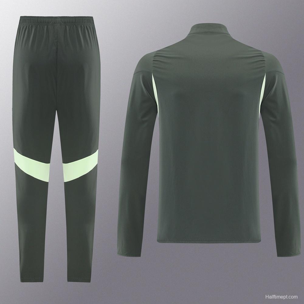 25/26 Real Madrid Dark Green Half Zipper Jacket+Long Pants S-3XL