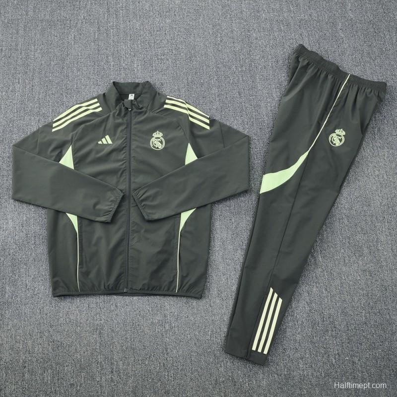 25/26 Real Madrid Dark Green Half Zipper Jacket+Long Pants S-3XL
