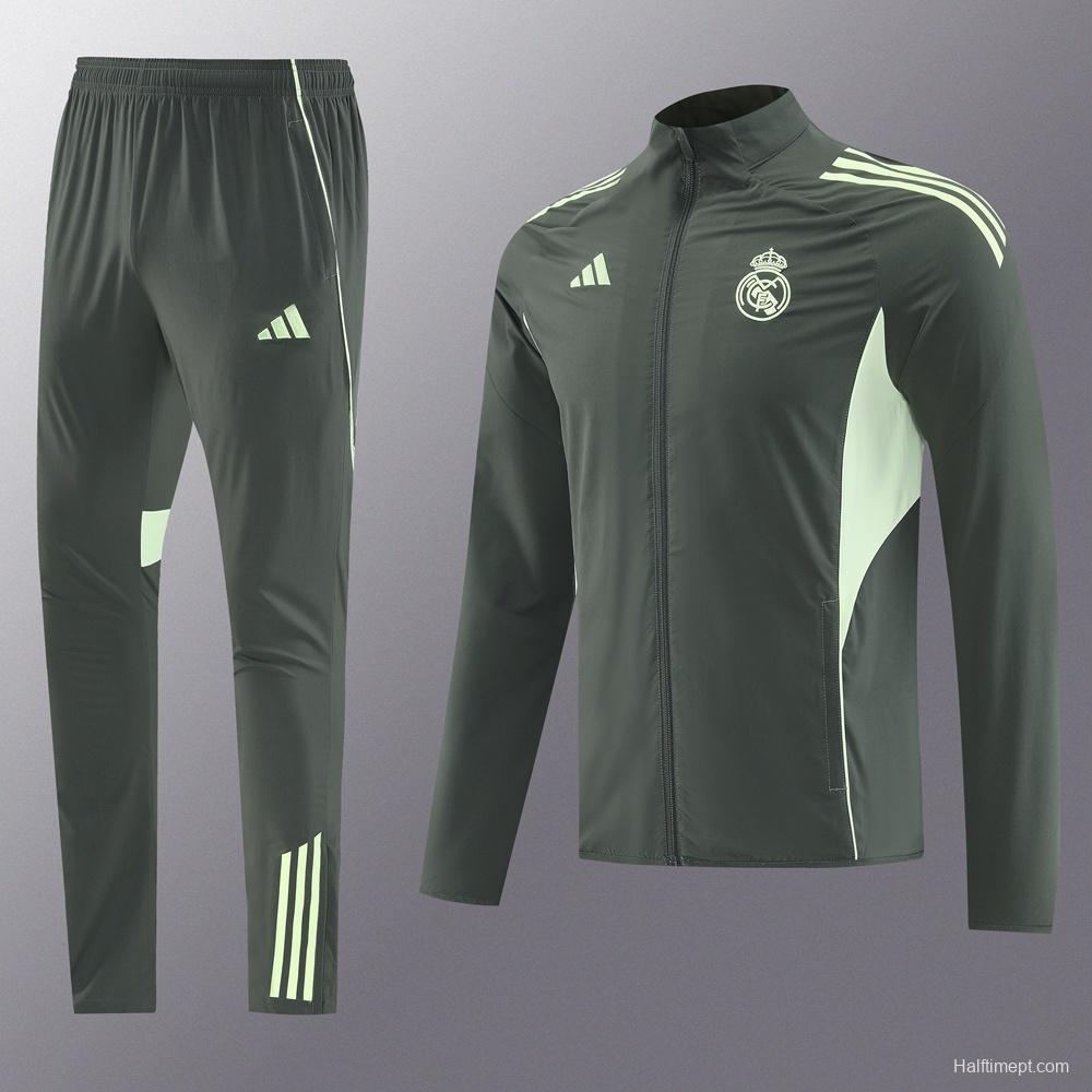 25/26 Real Madrid Dark Green Half Zipper Jacket+Long Pants S-3XL