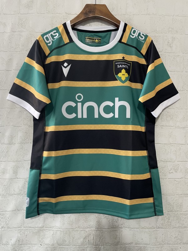 25/26 Northampton Saints Green with Gold and Black Hoops Home Jersey