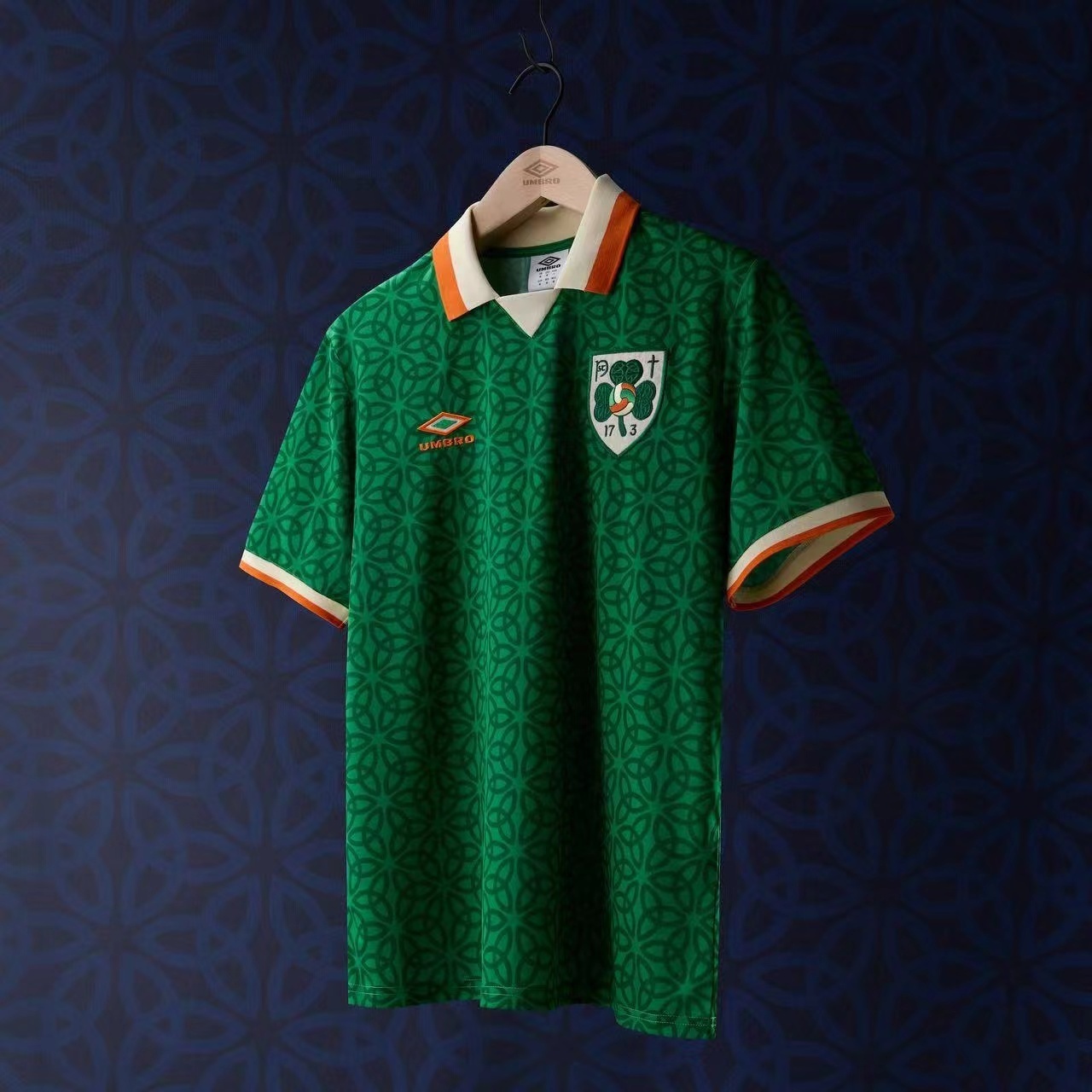 2025 Ireland Green with Celtic Knot Pattern and Orange Trim Jersey