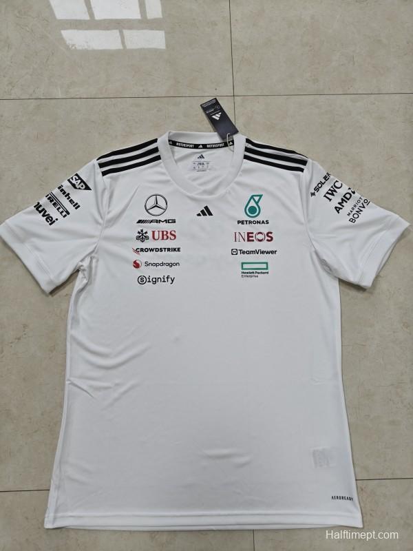 2026 Mercedes-AMG Petronas F1 Team White with Black Shoulder Stripes Shirt