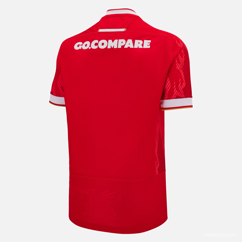 2025 Wales Red with Tonal Wave Pattern Home Jersey