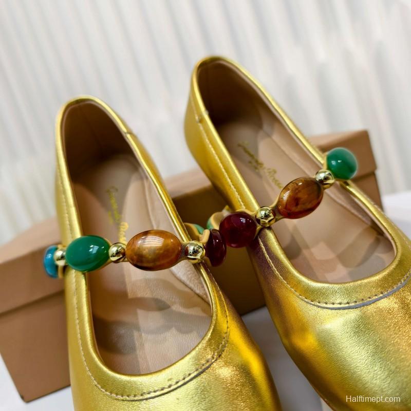 Gianvito Rossi Bohemian Style Turquoise Flat Ballet Shoes - LY00320