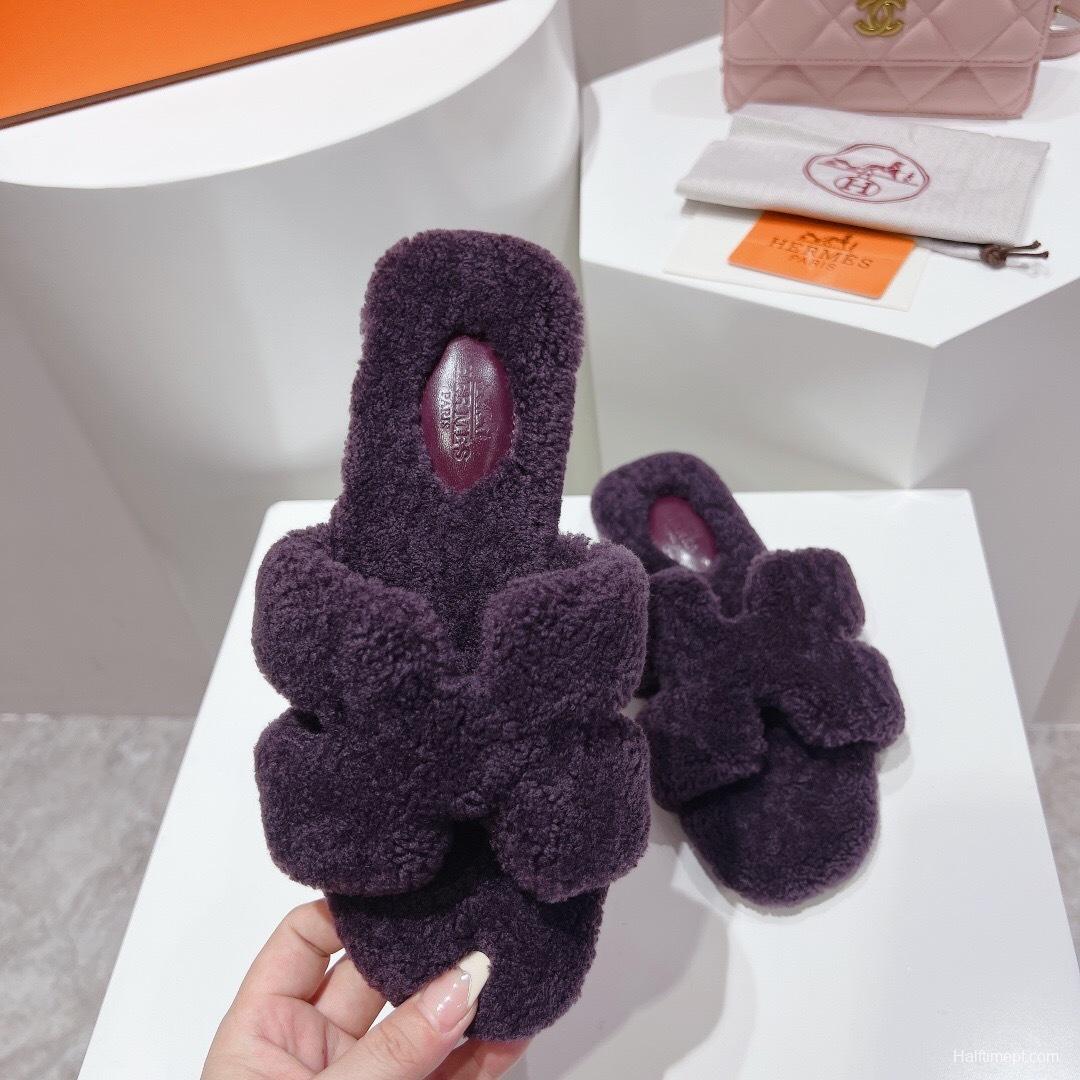 Hermes Teddy Wool H Slippers Flat Fur Slippers - LY00240