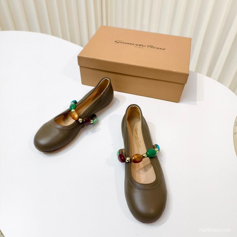 Gianvito Rossi Bohemian Style Turquoise Flat Ballet Shoes - LY00320