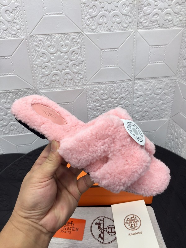 H Eiderdown Teddy Wool H Slippers Flat Sole Winter Home Shoes - LY00240
