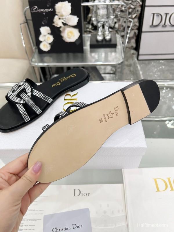 Dior D-Lane Sandals Hollow-out Design with Gold Embellishments - LY00220/LY00260