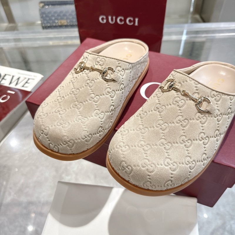 Gucci Camel Suede Horsebit Women's Barefoot Mules - LY00240