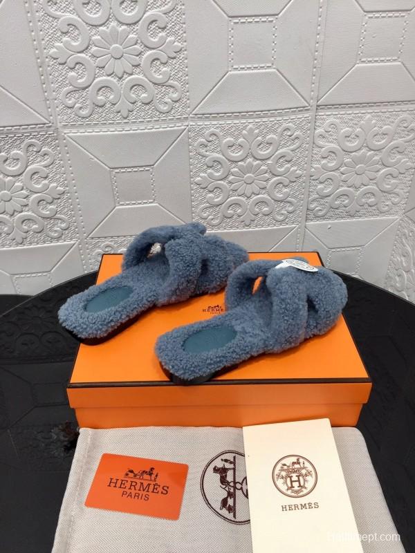 H Teddy Wool H Slippers Flat Sole Autumn Winter - LY00240