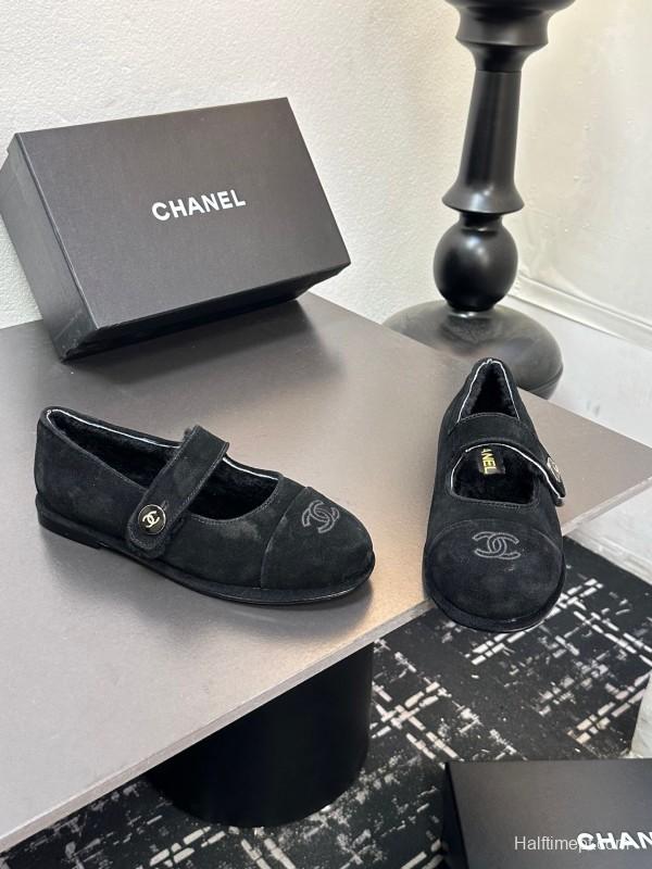 Chanel 2025 SS New French Mary Jane Flat Shoes with Fur - KFY00300