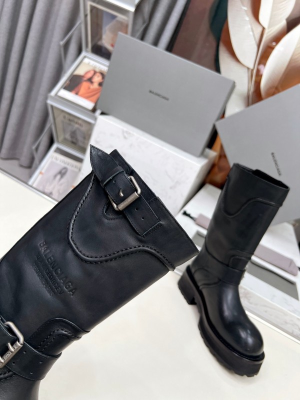 Banciga Paris 25FW Venom Mid-Calf Boots Punk Motorcycle Style with Buckle and Thick Sole - LY00480