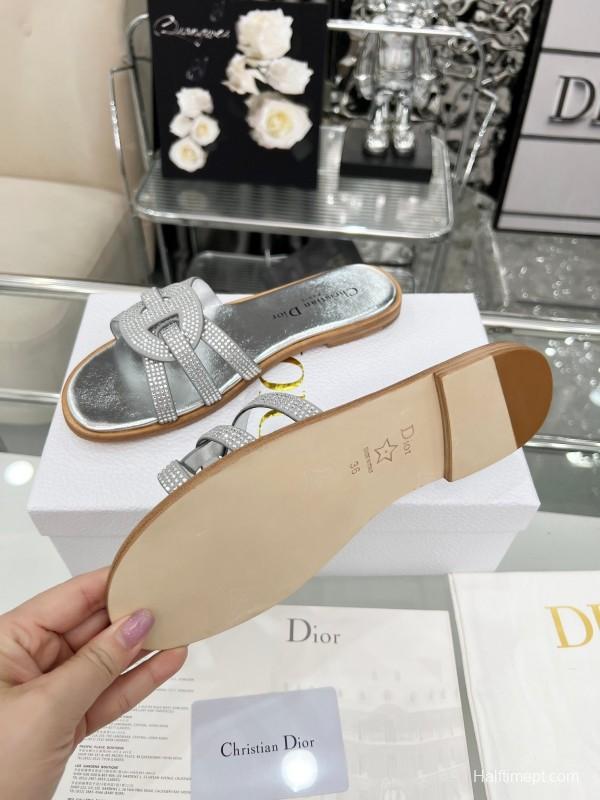 Dior D-Lane Sandals Hollow-out Monogram Flat Slides - LY00220/LY00260