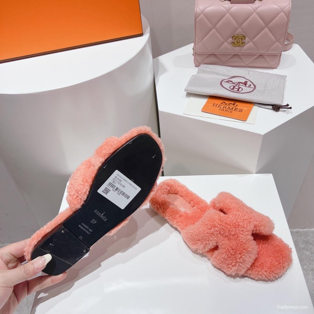 Hermes Teddy Wool H Slippers Flat Fur Slippers - LY00240