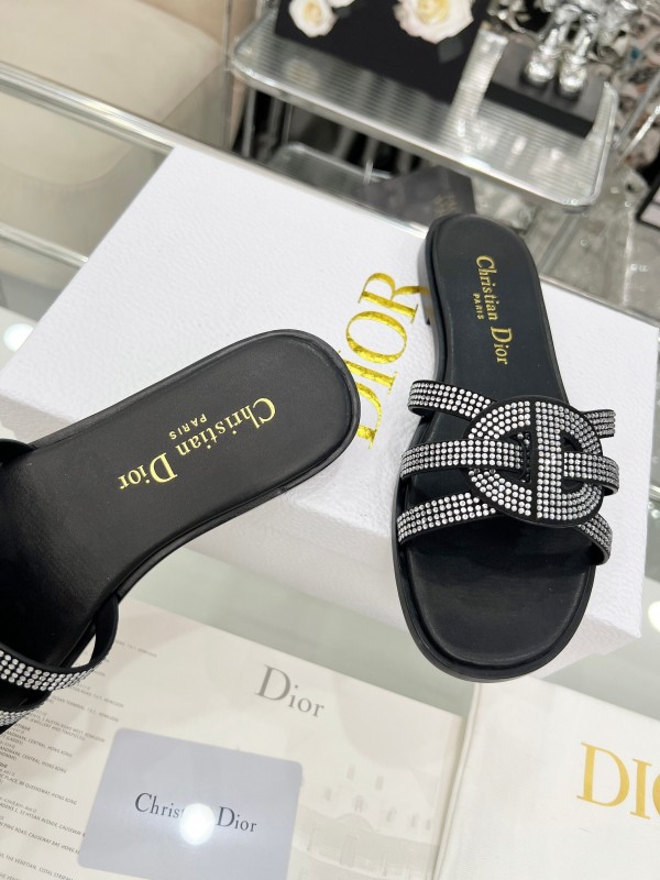 Dior D-Lane Sandals Hollow-out Design with Gold Embellishments - LY00220/LY00260