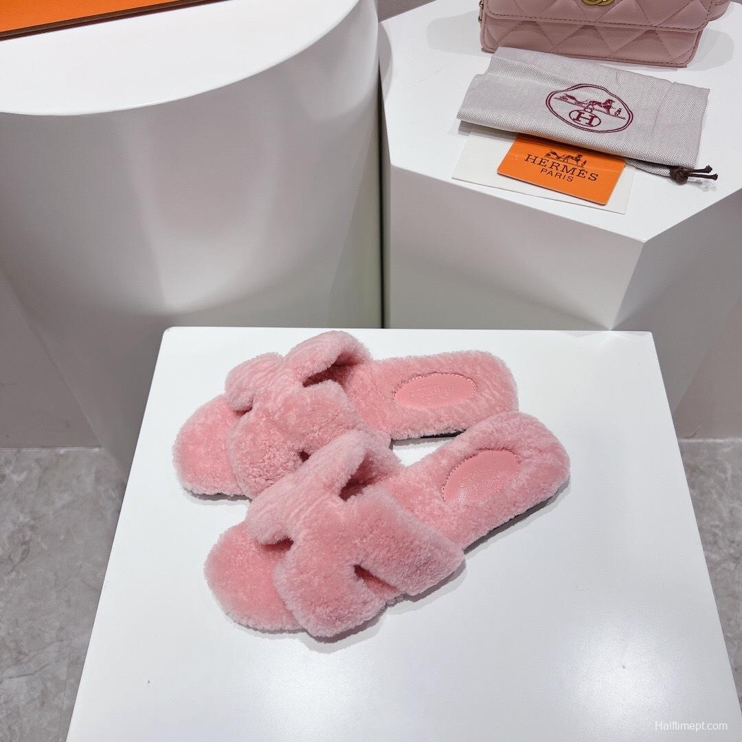 Hermes Teddy Wool H Slippers Flat Fur Slippers - LY00240