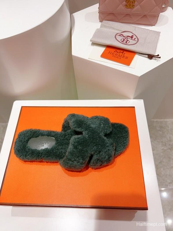 H Teddy Wool H Slippers Flat Sole Winter Edition - LY00240