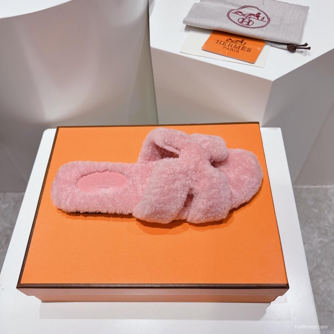 Hermes Teddy Wool H Slippers Flat Fur Slippers - LY00240