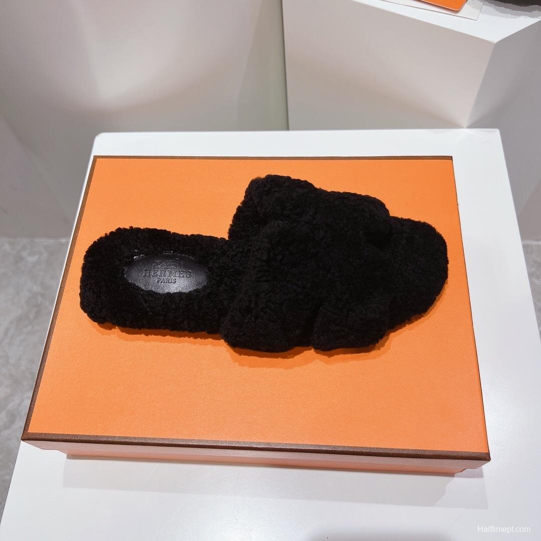 H Teddy Wool H Slippers Flat Sole Winter Edition - LY00240