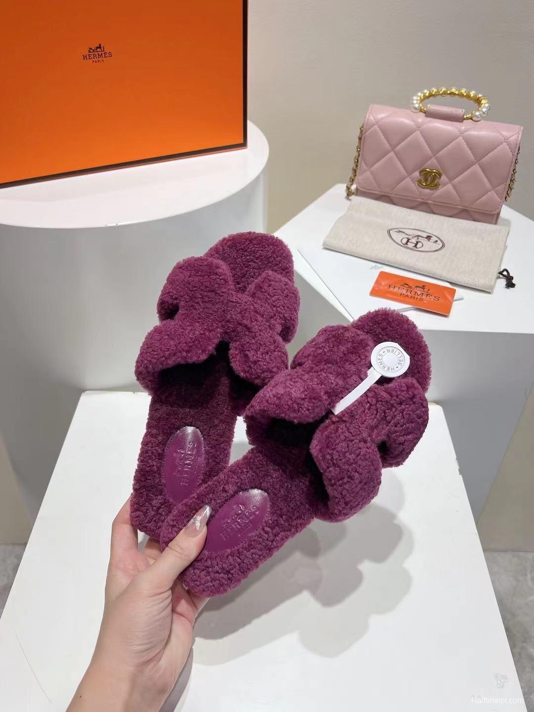 Hermès Teddy Wool Flat Slippers for Autumn Winter - LY00240