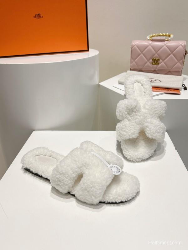 Hermès Teddy Wool Flat Slippers - LY00240