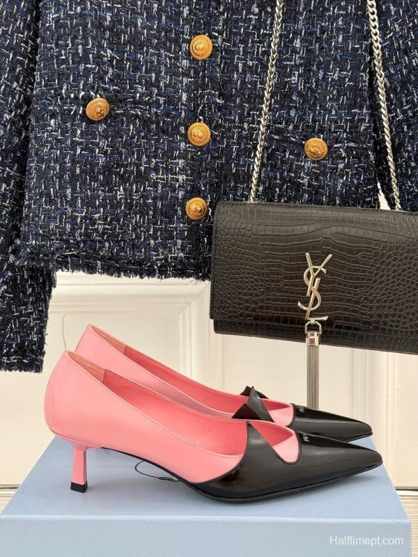 Prada 2025 SS Catwalk Pointed Toe Kitten Heel Single Shoes - KFY00310