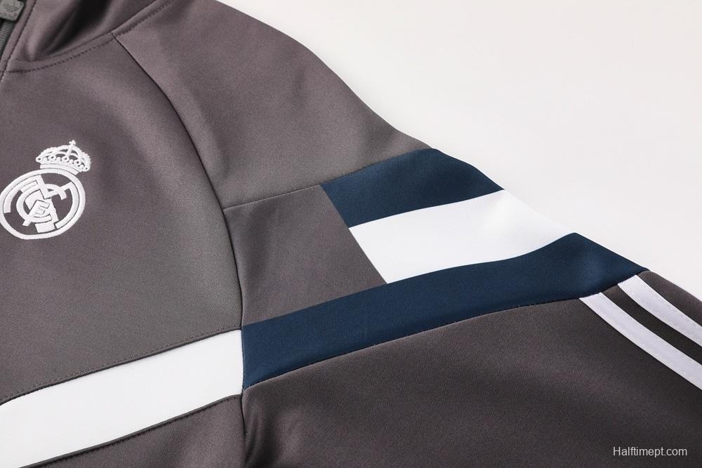 25/26 Real Madrid Light Grey Full Zipper Jacket+Long Pants