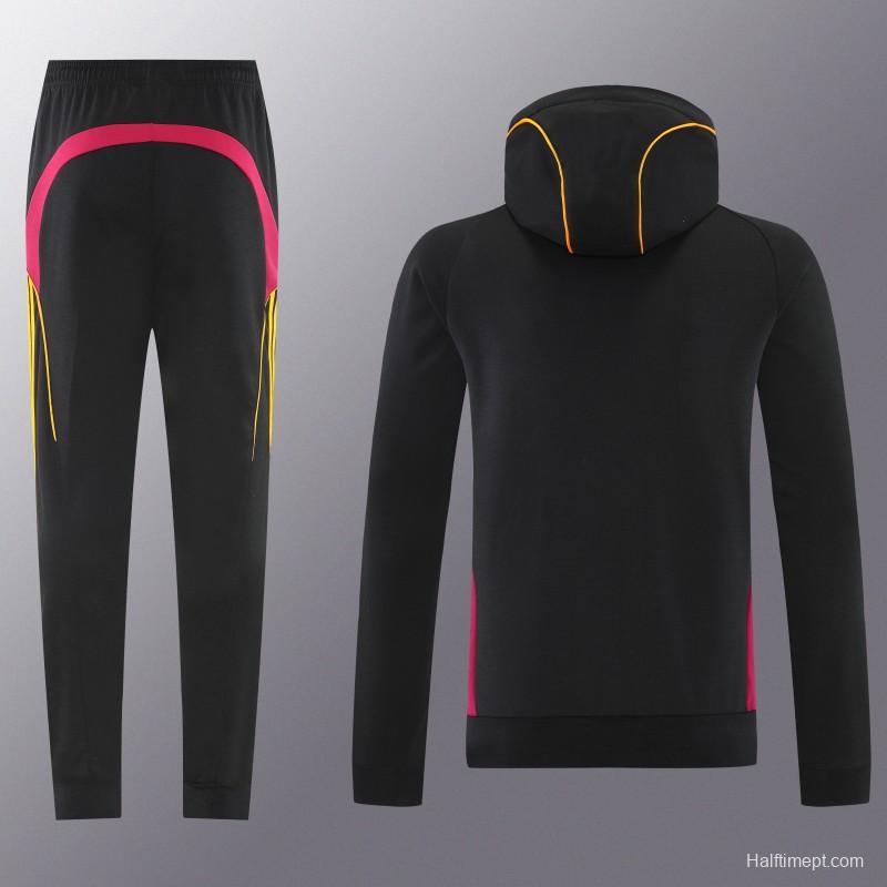 26/27 Roma Black Full Zipper Hooded Jacket Tracksuit + Long Pants