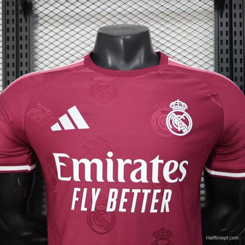 Player Version 25/26 Real Madrid Burgundy with All-Over Crest Pattern Jersey