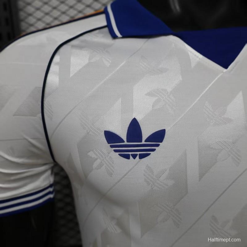 Player Version 26/27 Real Madrid Home White with Blue Collar & Jacquard Pattern Jersey