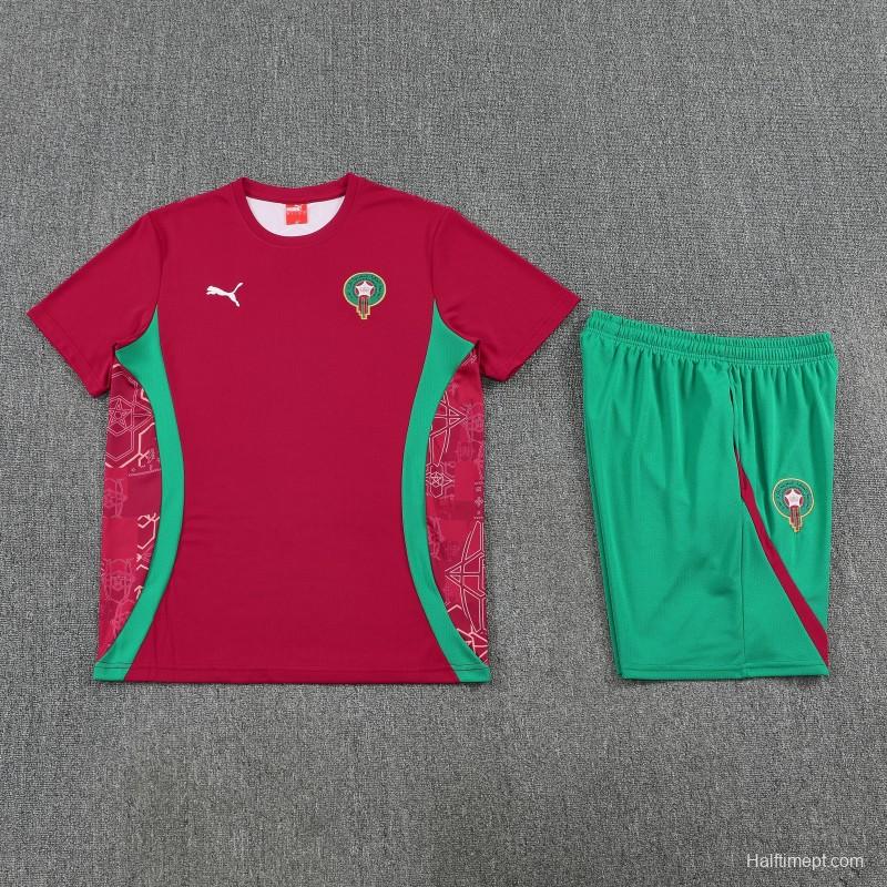 26/27 Morocco Red Short Sleeve+Green Soccer Shorts