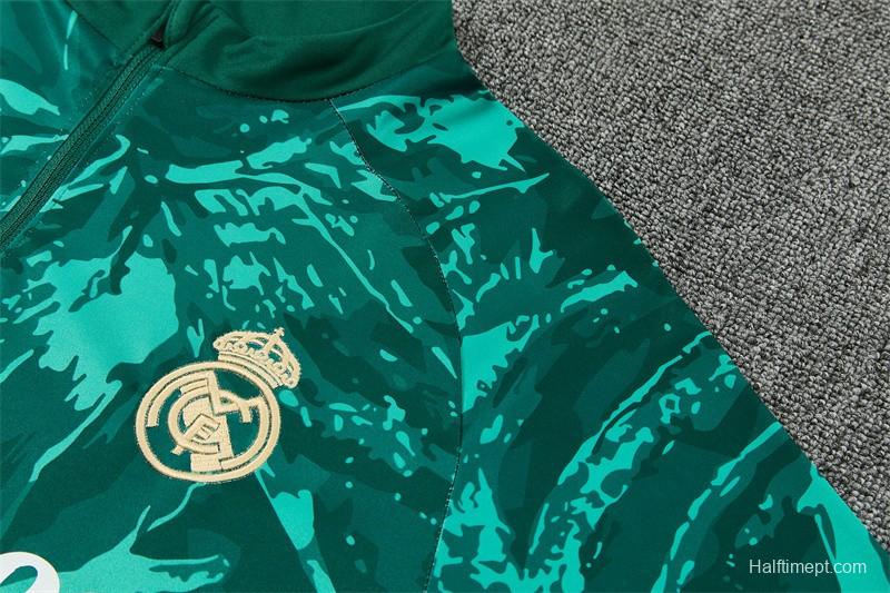 2026 Real Madrid Dark Green Camouflage  Half Zipper Jacket Tracksuit + Long Pants (Adidas)