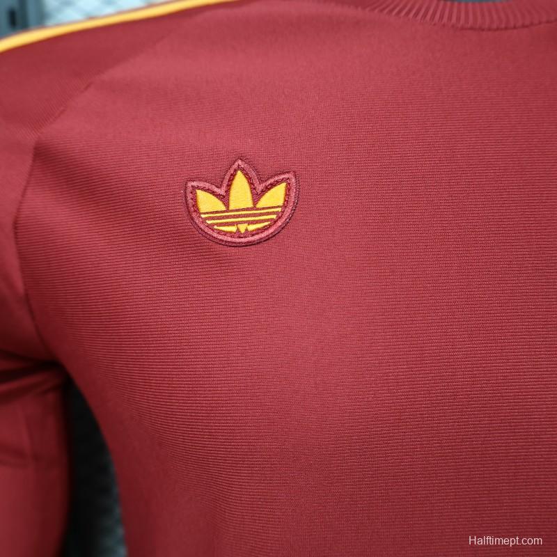 Player Version 2026 AS Roma Deep Red  84/85 Vintage Remake  Long Sleeve Home Jersey