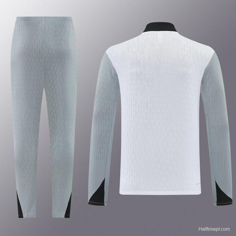 2026/27 Paris Saint-Germain White  Half Zipper Jacket Tracksuit + Light Grey Long Pants