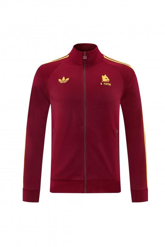 2026/27 AS Roma Burgundy & Gold Full Zipper Jacket Tracksuit +Black  Long Pants