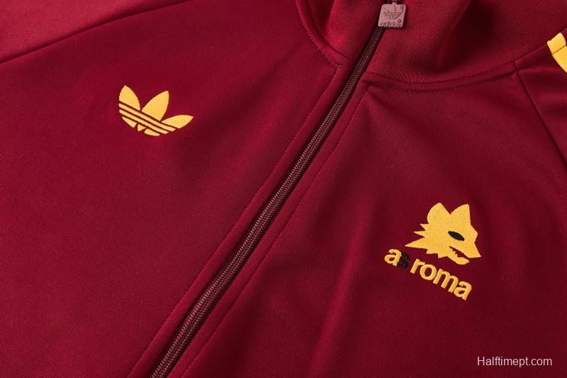 2026/27 AS Roma Burgundy & Gold Full Zipper Jacket Tracksuit +Black  Long Pants