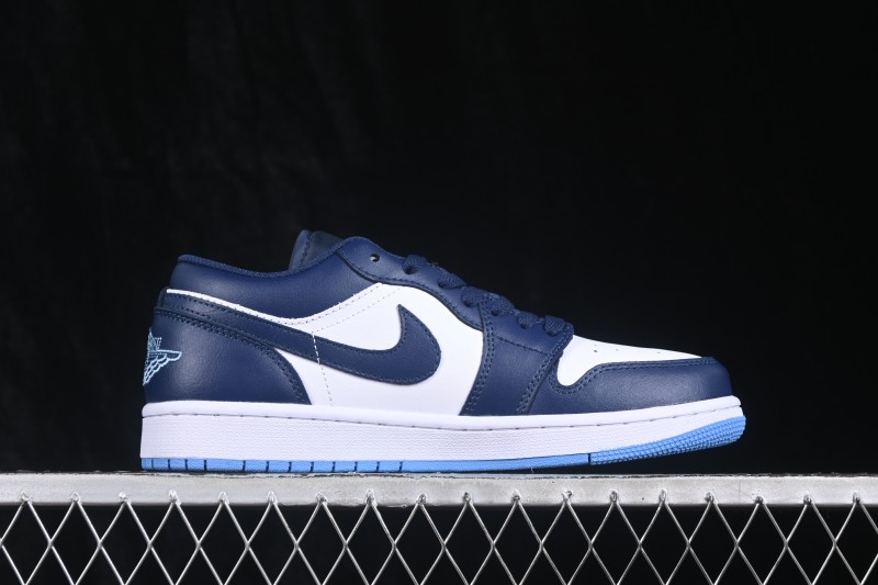Nike Air Jordan 1 Low Retro Basketball Lifestyle Shoes with Classic White and Blue Colorway - 553558-404