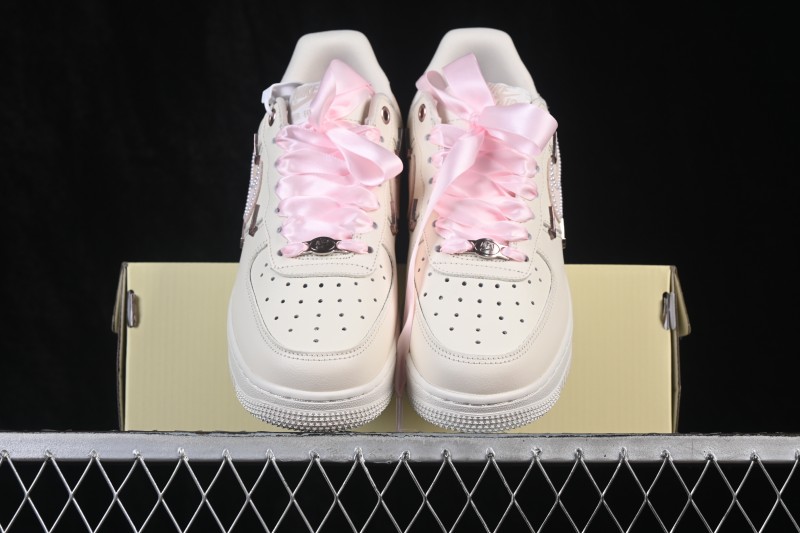 Nike Air Force 1 '07 Low Hand-Painted Graffiti Pearl Cream Linen Casual Sneakers - FV8110-183