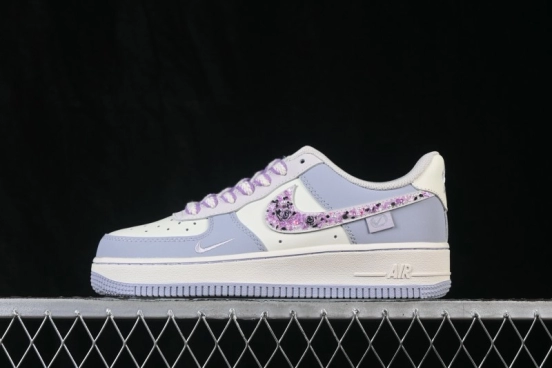 Nike Air Force 1 '07 Low Rose Glitter Hand-Painted Sneakers with Crystal Embellishments - DB3301-212