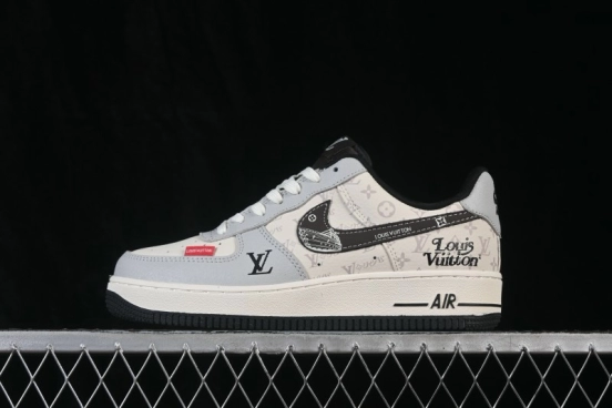 Nike Air Force 1 '07 Low Casual Sneakers in Grey and White with Contrasting Overlays - DF0188-138