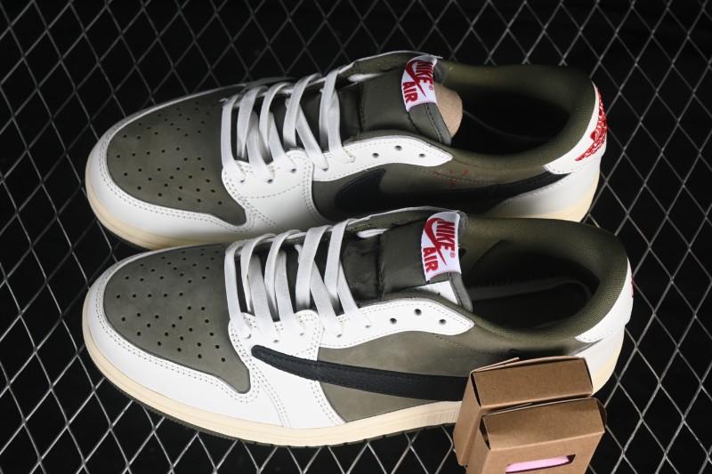 Nike Air Jordan 1 Low OG Travis Scott Reverse Swoosh Premium Leather Sneakers - DM7866-200